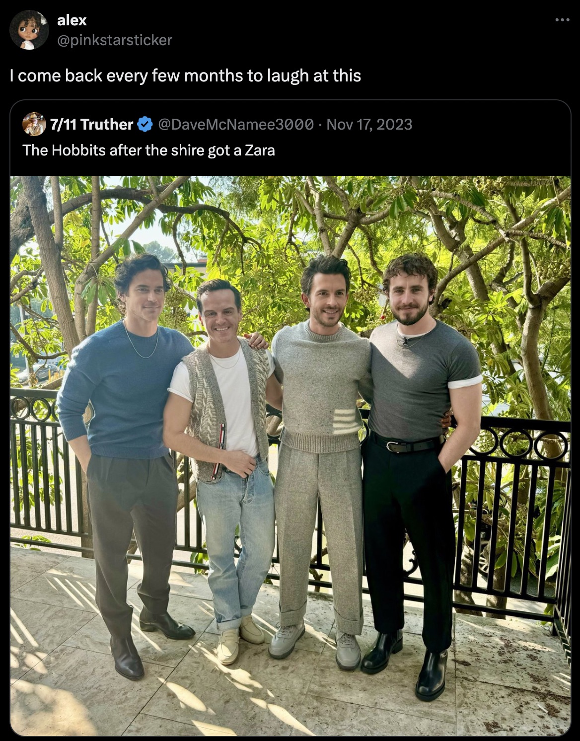 andrew scott paul mescal matt bomer jonathan bailey - alex I come back every few months to laugh at this 711 Truther Dave McNamee The Hobbits after the shire got a Zara